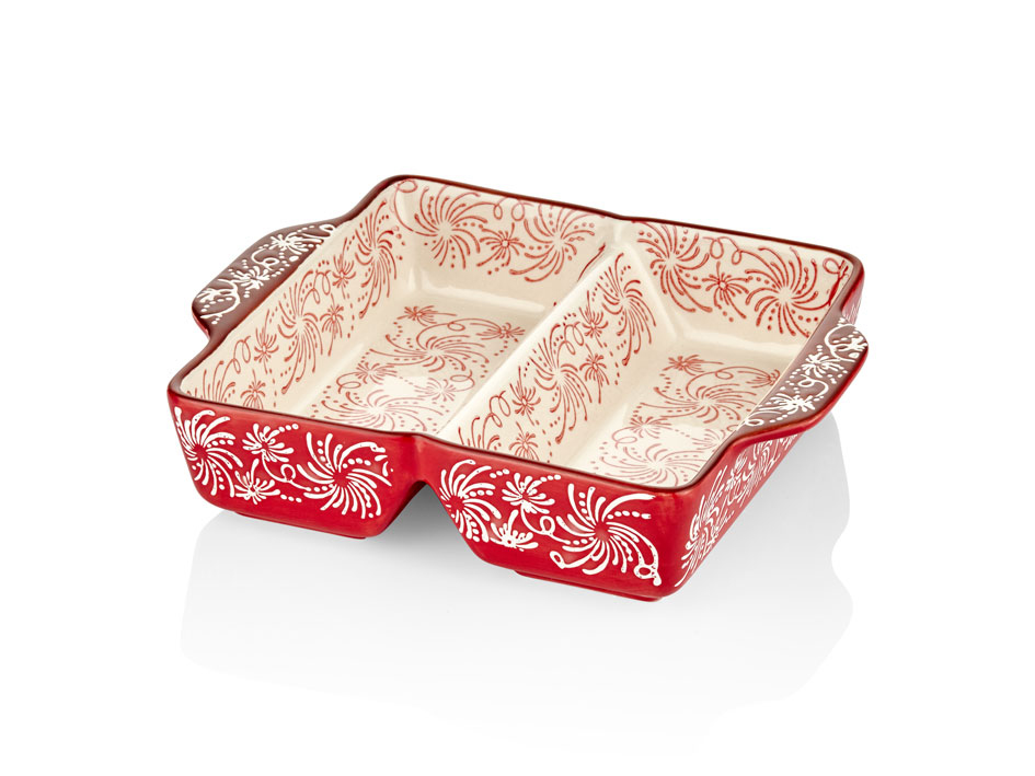 RED RECTANGULAR TWO COMPARTMENT OVEN BOX 23x19 CM (12)