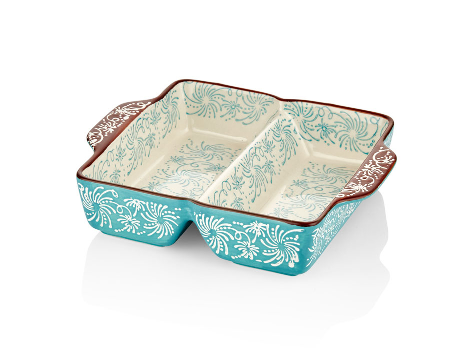 TURQUOISE RECTANGULAR TWO COMPARTMENT OVEN BOX 23x19 CM (12)