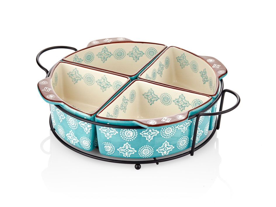 TURQUOISE 4 SECTION ROUND OVEN BOX 35x35 CM (4)