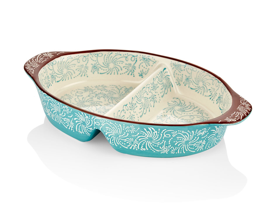 TURQUOISE OVAL OVEN BOX WITH 2 SECTIONS 30x18 CM (12)